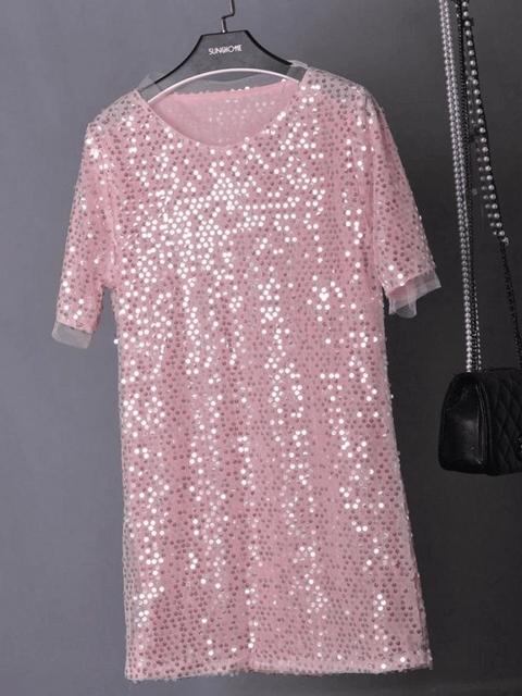 Pink Sequin Shirt Dress