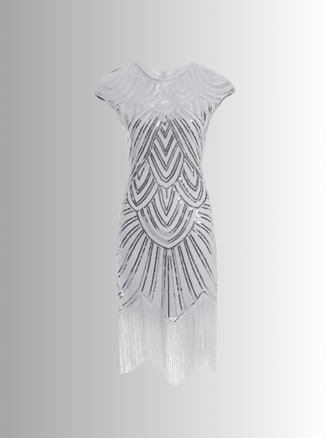 white Sequin And Fringe Dress 