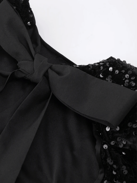 Black Sequin Bow Dress