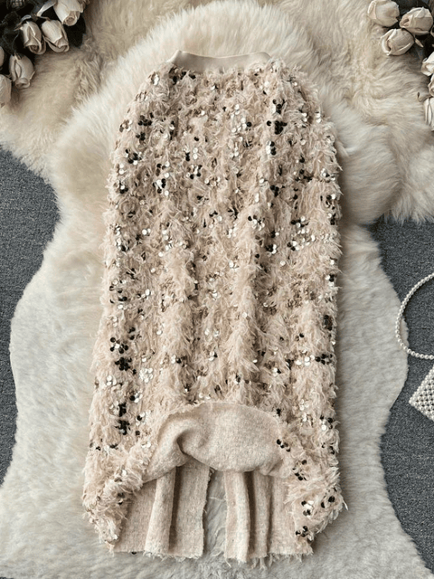 Beige Feather And Sequin Skirt