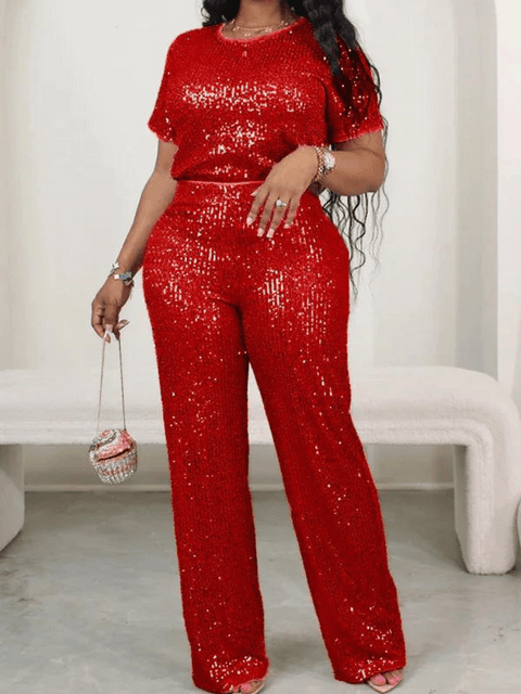 Sequin Two Piece Set Top And Pants red