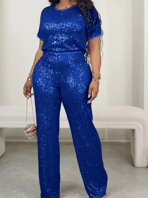 Sequin Two Piece Set Top And Pants blue 