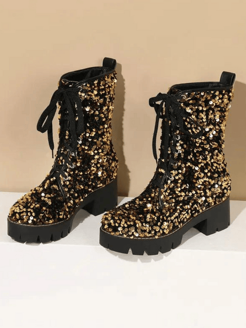 Glitter Boots Motorcycle gold