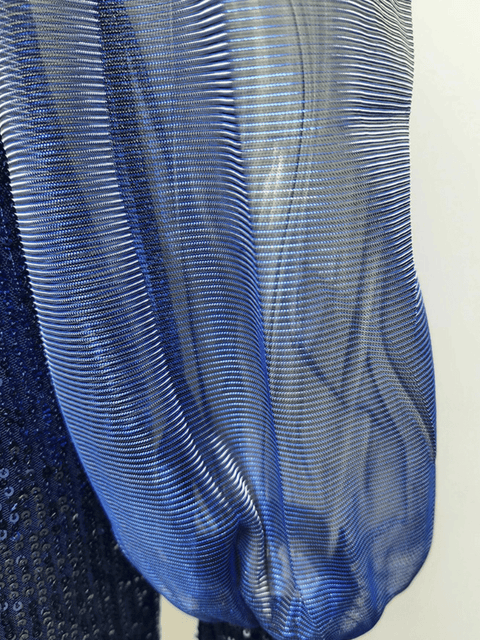 Blue Sequin Dress Sheer Sleeve