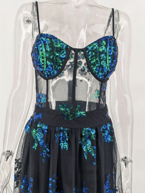 Transparent Sequin Strapless Evening Dress