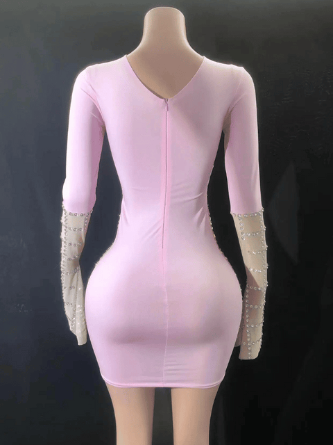 Pink Sequin Dress With Rhinestones