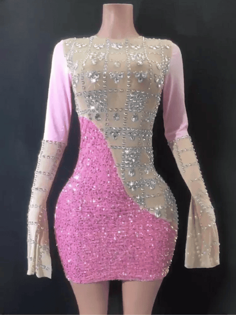 Pink Sequin Dress With Rhinestones