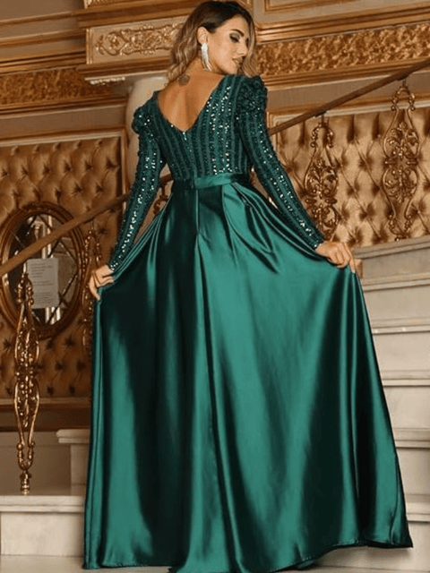 Green Striped Sequin Ball Gown 