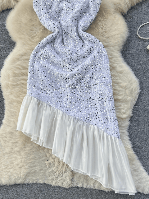 White Sequin Strapless Dress