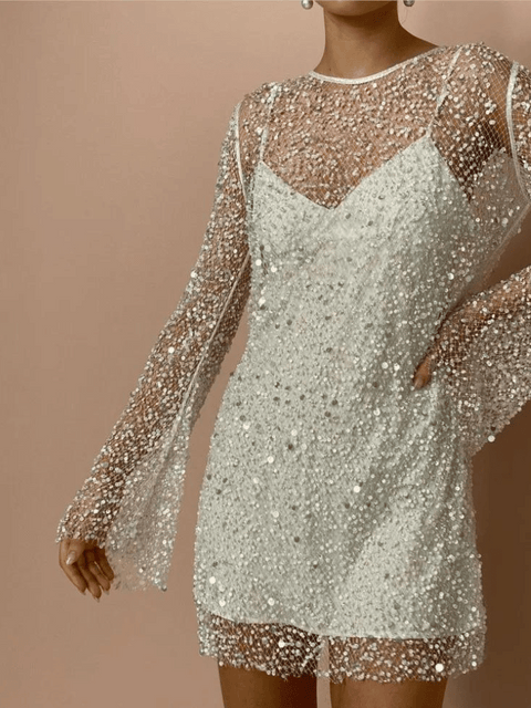 Short White Transparent Sequin Dress