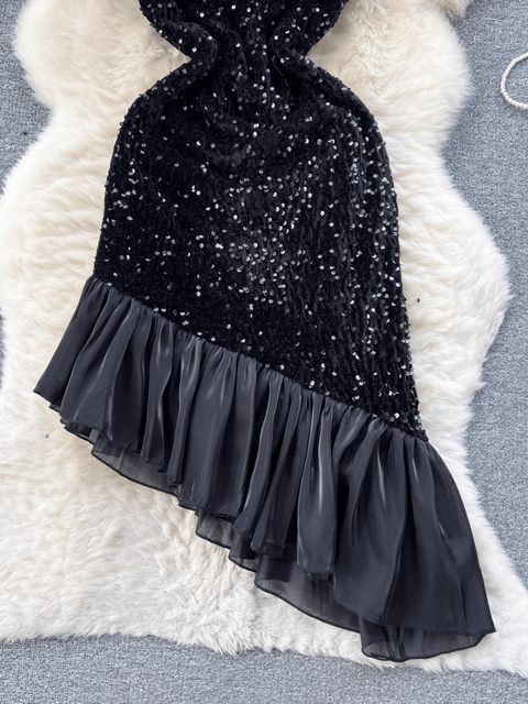 Black Sequin Strapless Dress