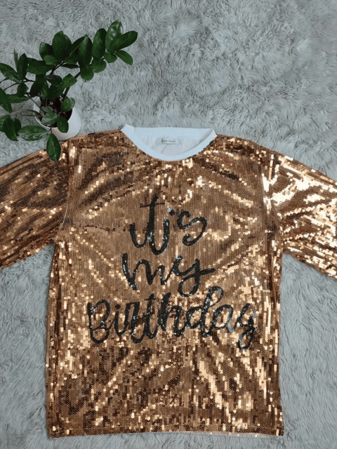 Gold Sequin Shirt Dress Letters