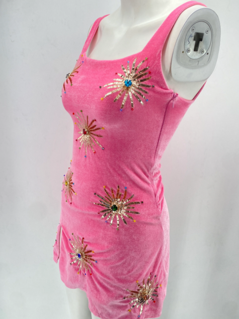Pink Sequin Velvet Strapless Dress