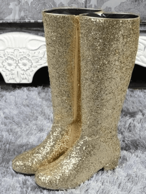Gold Sequin Womens Knee High Boots