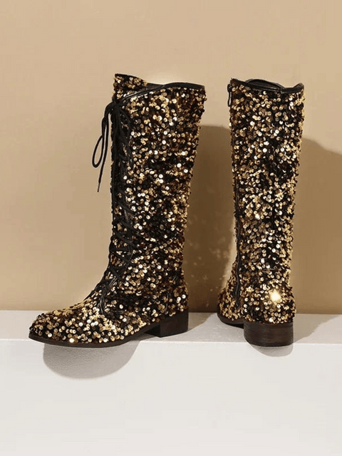 Gold Sequin Knee High Boots