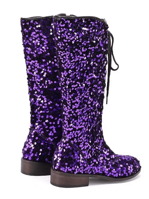 Purple Sequin Knee High Boots