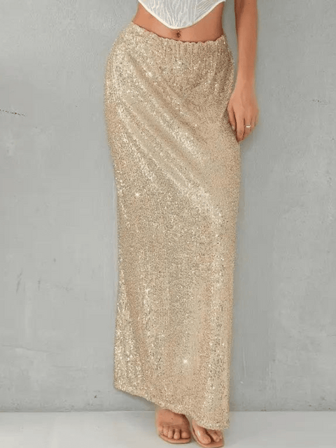 Champagne Long Sequin Skirt