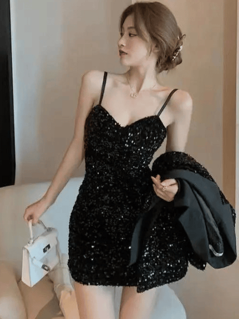 Black Sequin Two Piece Set Blazer And Dress