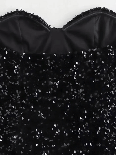 Black Strapless Sequin Bodysuit