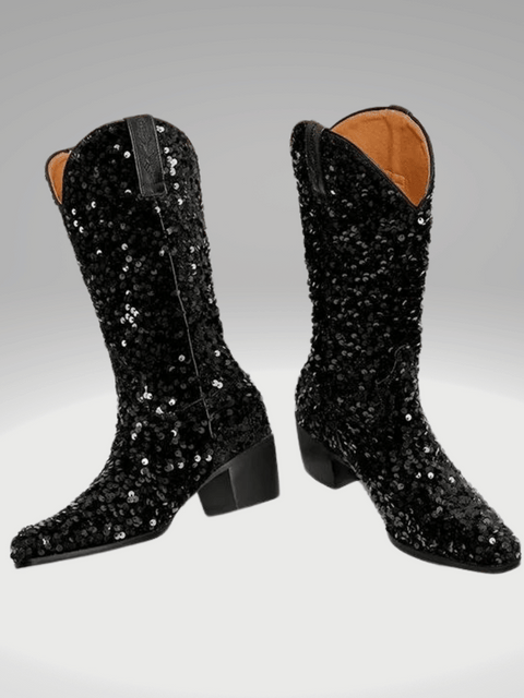 Black Sequin Cowboy Boots