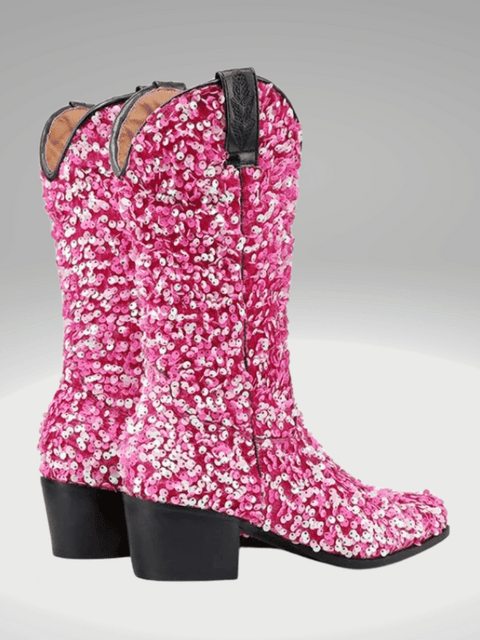 Pink Sequin Cowboy Boots