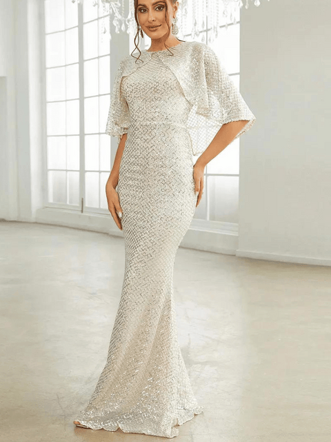 Silver Sequin Party Long Dress