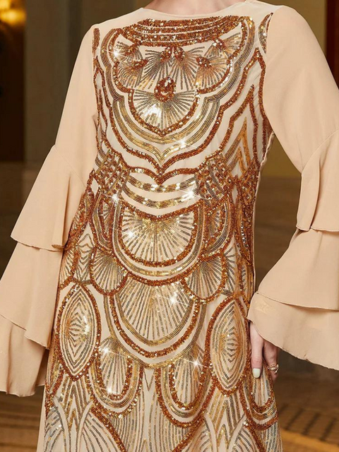 Beige Gold Sequin Dress