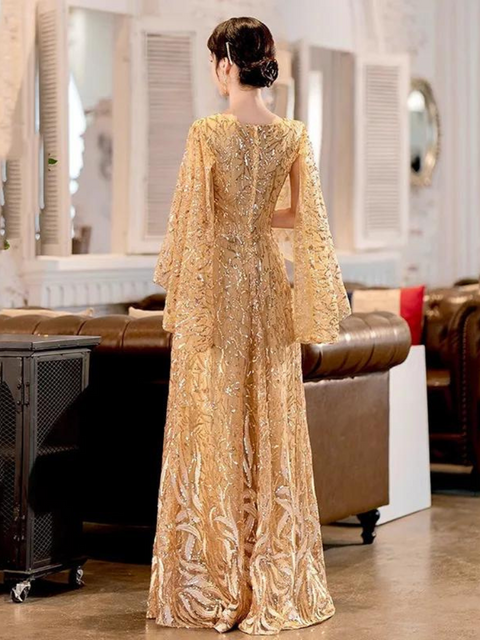 Long Sleeve Gold Sequin Dress