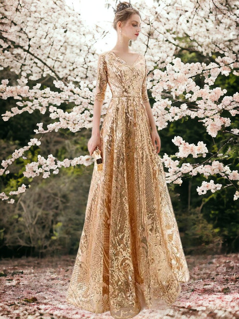 Long Gold Sequin Dress