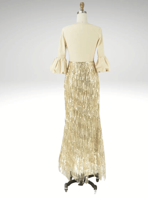 Lantern Dress With Gold Sequin Fringe
