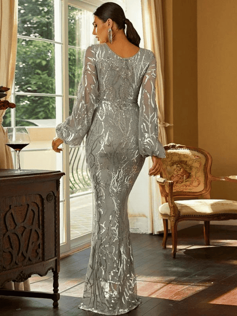 Sequin Silver Dress Long Sleeve