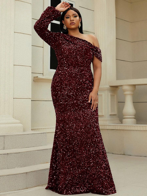 Burgundy Sequin Dress Plus Size