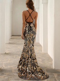 Black And Gold Long Sequin Dress