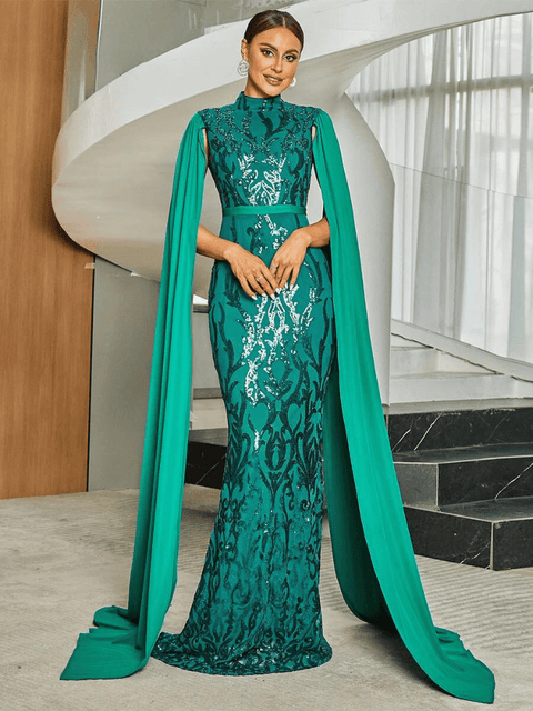 Green Glitter Prom Gown