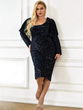 Plus Size Black Dress With Long Sequined Sleeves