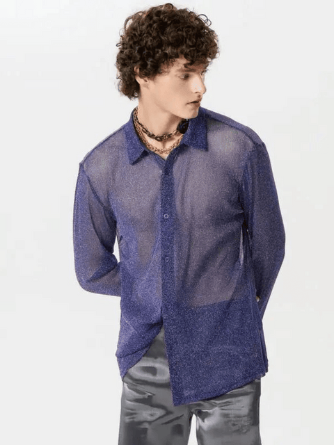 Blue Men's Sequin Shirt Button
