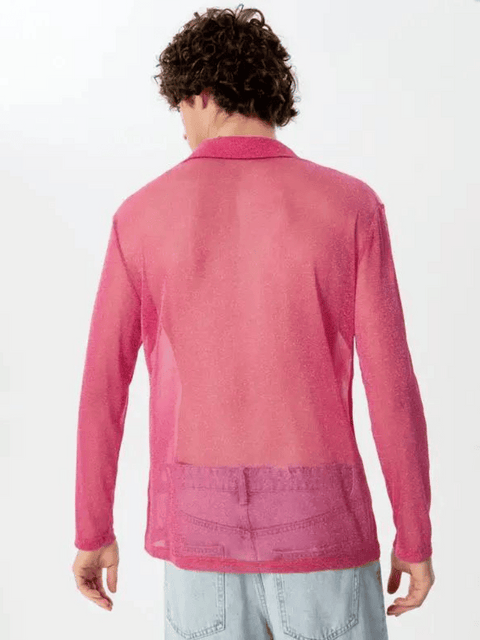 Pink Men's Sequin Shirt Button