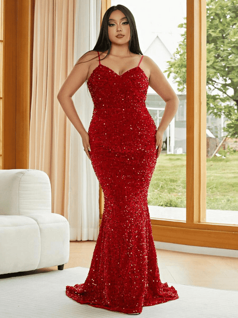 Plus Size Red Sequin With Straps