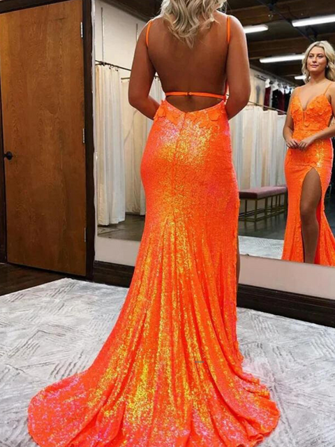 Orange Sequin Formal Dress