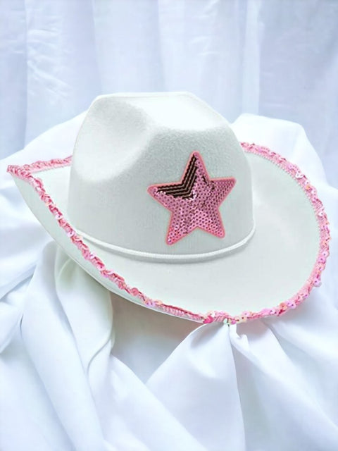 Sequin Cowgirl Hat White pink sequin