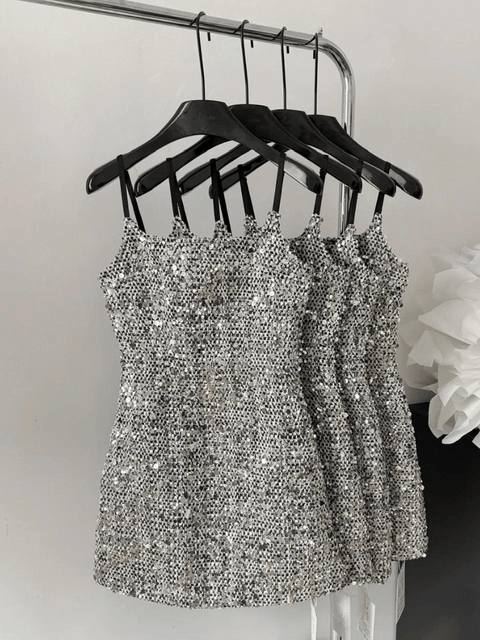 Short Silver Sequin Strapless Dress