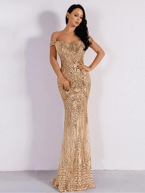Long Gold Sequin Prom Dress