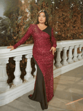 Burgundy Black Sequin Dress Plus Size