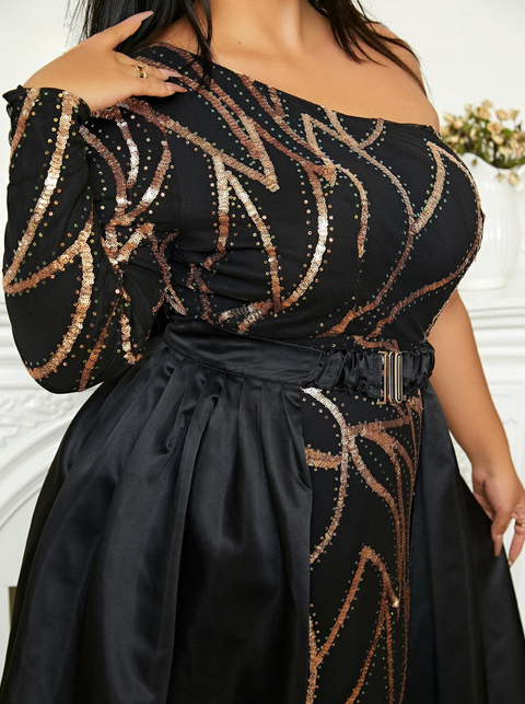 Black And Gold Sequin Dress Plus Size