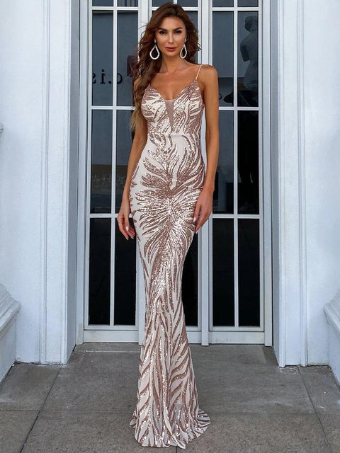 Rose Gold Sequin Dress Long
