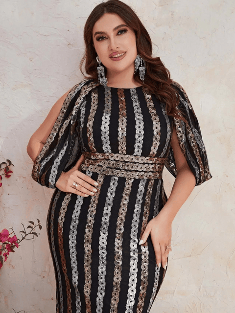 Black Sequin Dress Plus Size Striped