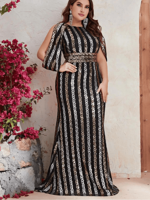 Black Sequin Dress Plus Size Striped