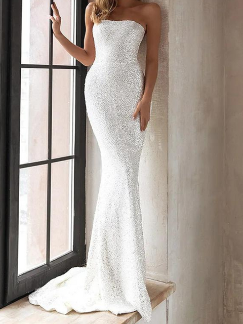 Long White Sequin Dress