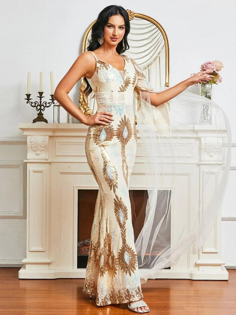 White Dress With Gold Sequins