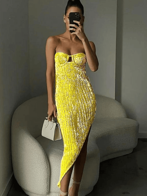 Yellow Sequin Dress Bustier